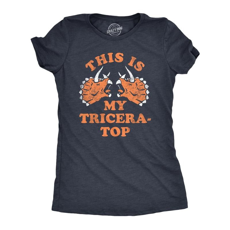 Womens This Is My Tricera Top T Shirt Funny Dinosaur Triceratops Joke Tee For Ladies Funny Womens T Shirts Cute Slimming Top Comfortable Soft Womenswear Funny Sarcastic Top Women's Novelty Tees Navy -