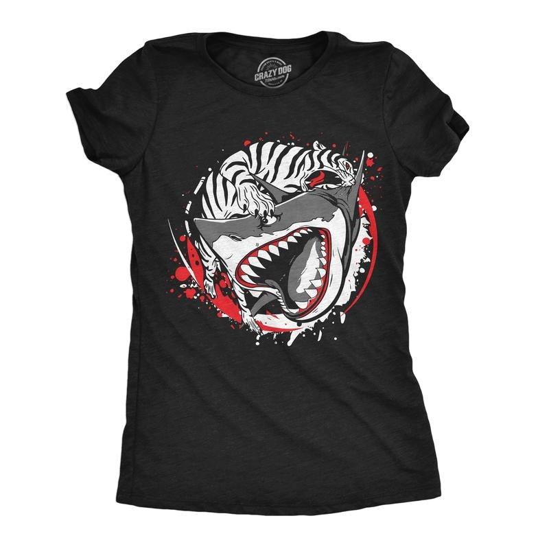 Womens Tiger Shark Ying Yang Funny T Shirts Animal Graphic Tee For Ladies Funny Womens T Shirts Cute Slimming Top Comfortable Soft Womenswear Funny Animal Top Women's Novelty Tees Black -