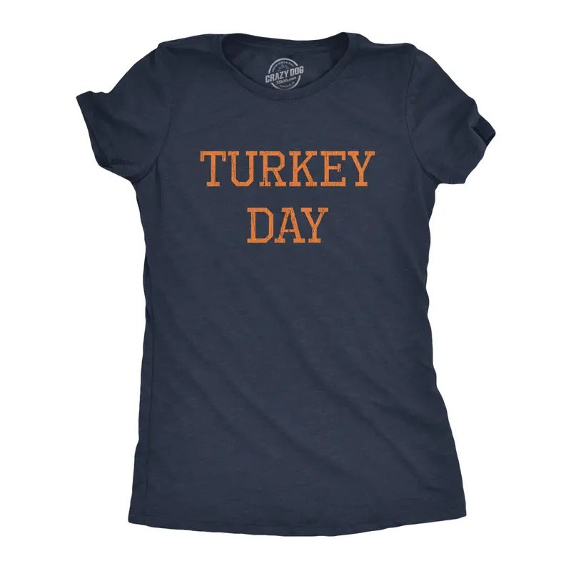 Womens Turkey Day T Shirt Funny Graphic Novelty Thanksgiving Dinner Graphic Tee Funny Womens T Shirts Cute Vintage Fashion T-Shirt Gift Navy