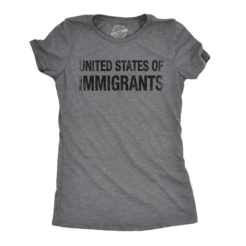 Womens United States of Immigrants Funny Citizen American T shirt Funny Womens T Shirts Cute Slimming Top Comfortable Soft Womenswear Patriotic Tops for Women Funny Political Top Women's Novelty Tees Dark Grey