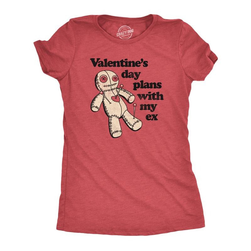 Womens Valentines Day Plans With My Ex T Shirt Funny Voodoo Doll Joke Tee For Ladies Funny Womens T Shirts Cute Slimming Top Comfortable Soft Womenswear Love Tops for Women Funny Sarcastic Top Women's Red -
