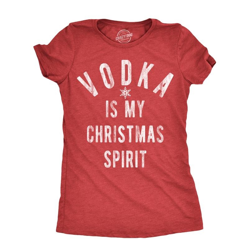Womens Vodka Is My Christmas Spirit T Shirt Funny Xmas Holiday Booze Drinking Lovers Tee for Ladies Funny Womens T Shirts Cute Slimming Top Comfortable Soft Womenswear Christmas Tops for Women Funny Red -