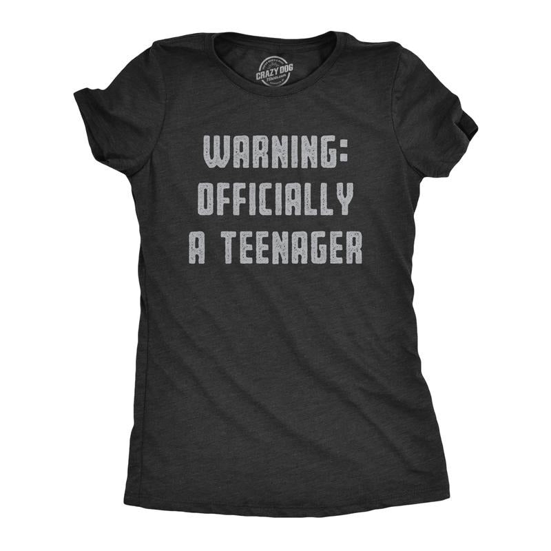 Womens Warning Officially A Teenager T Shirt Funny Birthday Gen Z Graphic Tee Funny Womens T Shirts Cute Slimming Top Comfortable Soft Womenswear Funny Birthday Top Women's Novelty Tees Black