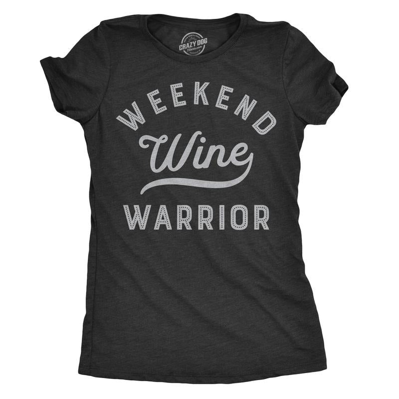 Womens Weekend Warrior Wine T Shirt Funny Day Drinking Tee For Ladies Funny Womens T Shirts Cute Slimming Top Comfortable Soft Womenswear Funny Wine Top Women's Novelty Tees Black