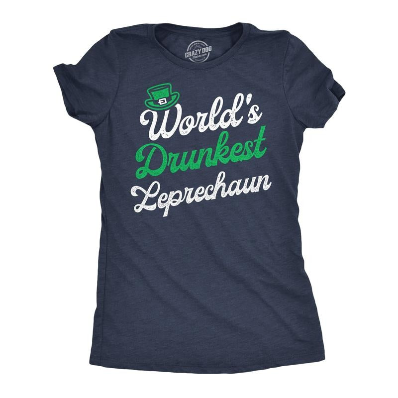 Womens Worlds Drunkest Leprechaun Funny T Shirts St Patricks Day Drinking Tee Funny Womens T Shirts Cute Slimming Top Comfortable Soft Womenswear Saint Patrick's Day Tops for Women Funny Drinking T Navy -