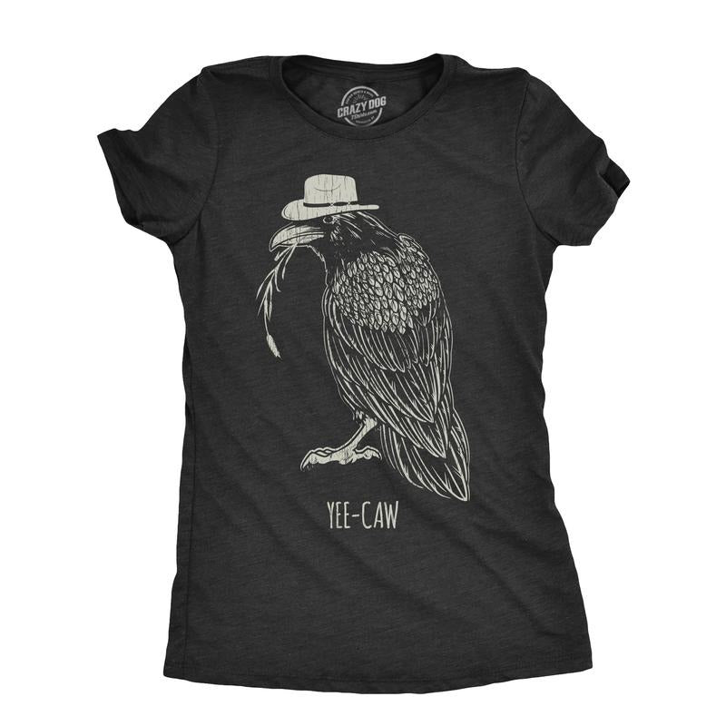 Womens Yee Caw T Shirt Funny Southern Crow Raven Joke Tee for Ladies Funny Womens T Shirts Cute Slimming Top Comfortable Soft Womenswear Sarcastic Tops for Women Funny Animal Top Women's Novelty Tees Black -