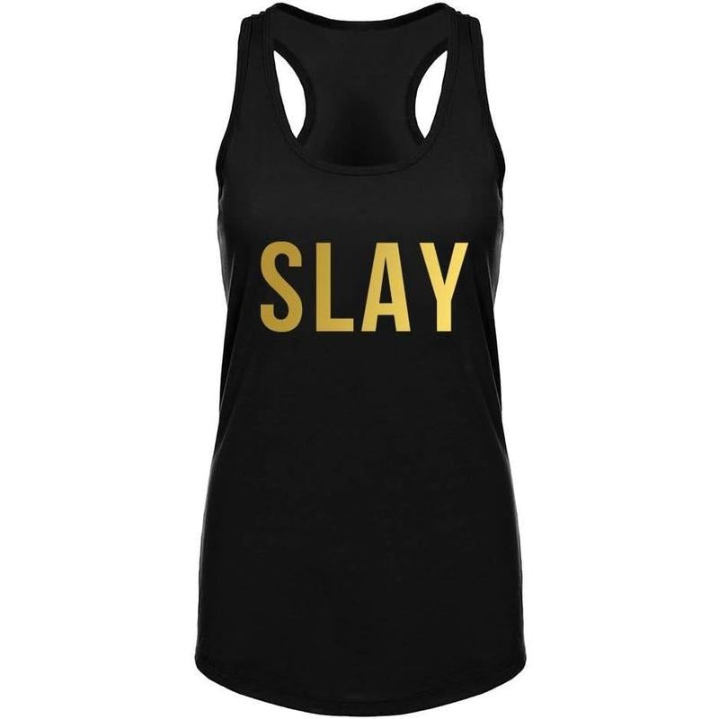 Workout Tank Tops for Women-Slay Womens Funny Saying Fitness Gym Exercise Racerback Sleeveless Shirts Made in USA