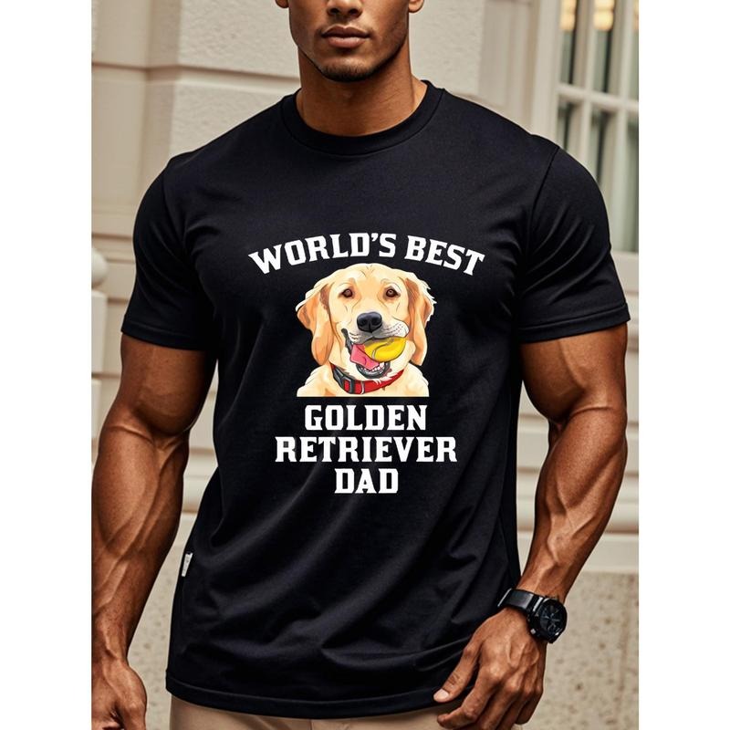 World's Best Golden Retriever Dad Dog Owner Graphic T-Shirt, Dad Birthday Gifts From Daughter Wife, Slight Stretch, Comfort Fit Crew Neck T-Shirt, Moisture-Wicking, Summer Fashion Outdoor Sports, Casual Summer Tee, Ultra-Soft Made in USA