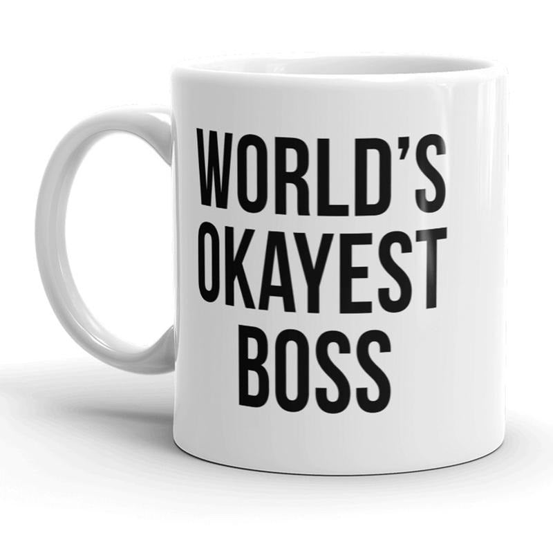 Worlds Okayest Boss Funny Business Owner Ceramic Coffee Drinking Mug - 11oz Funny Coffee Mugs Ceramic Printed Drinkware Cup