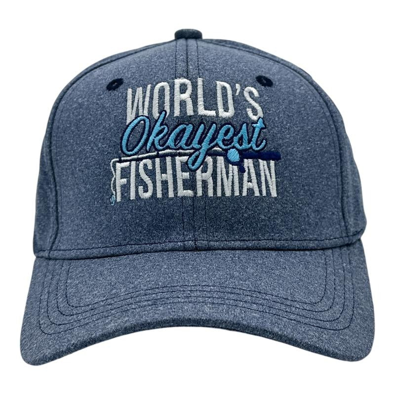 Worlds Okayest Fisherman Hat Funny Sarcastic Fishing Novelty Cap Funny Hats Sarcastic Funny Fishing Novelty Caps for Men Blue - Standard