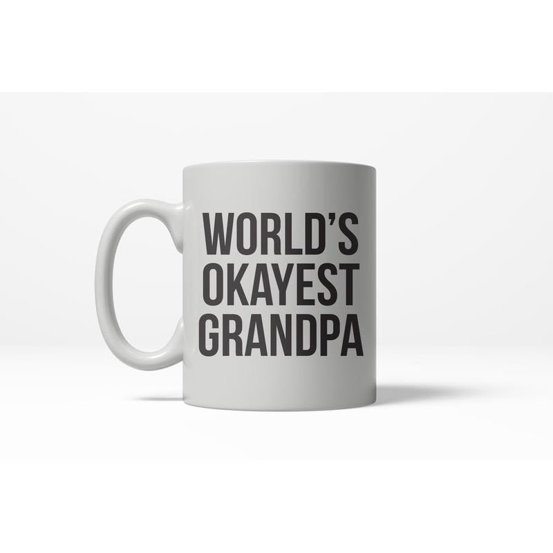 Worlds Okayest Grandpa Funny Family Member Ceramic Coffee Drinking Mug 11oz Cup Funny Coffee Mugs Ceramic Printed Drinkware Cup