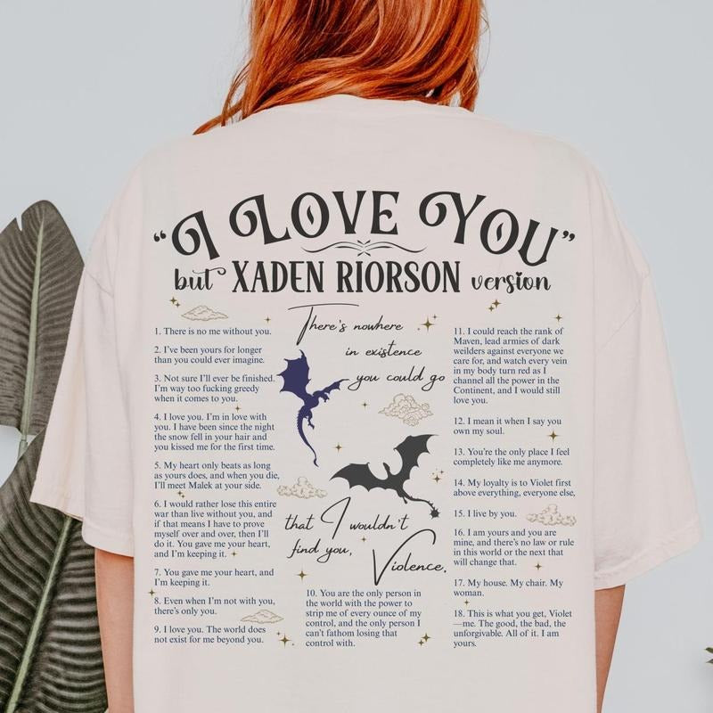 Xaden Quote Shirt back side Booktok Romantasy Quotes Tshirt Dragon Booklover Fandom Merch Romance Fantasy Dragons T-shirt Dark