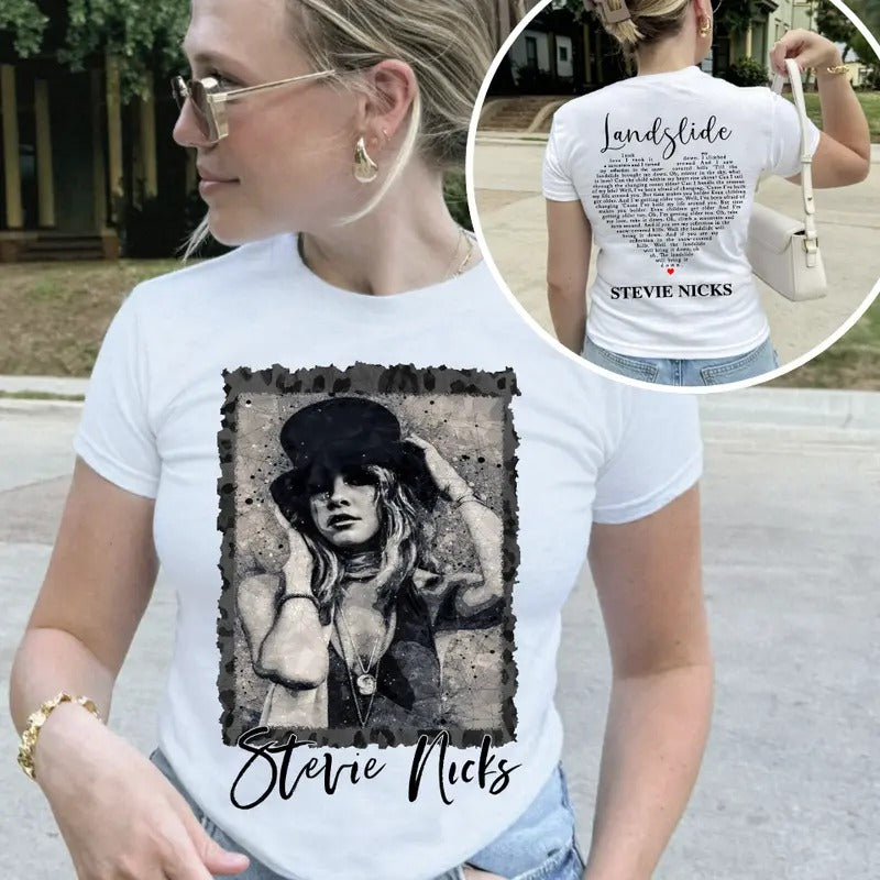 Vintage Stevie Nicks Landslide 2 Sides Baby Tee, Stevie Nicks Ladies Cropped Printed Clothing, Cute Y2K Baby Tee, Gift for Friend, 90s/Y2K Style, 2000s Aesthetic, Cropped T-Shirt