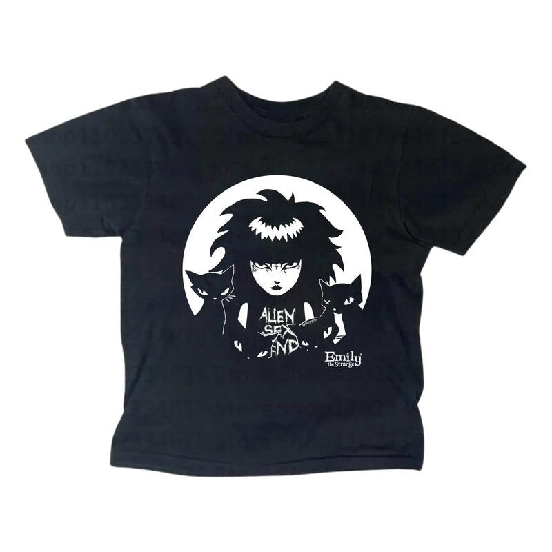 Y2k Emily Strange Baby Tee, Gothic Emo Girl Top, Vintage Women Streetwear, Summer Girl Top, Casual Cotton Short Sleeve, Women Fitted T-Shirt
