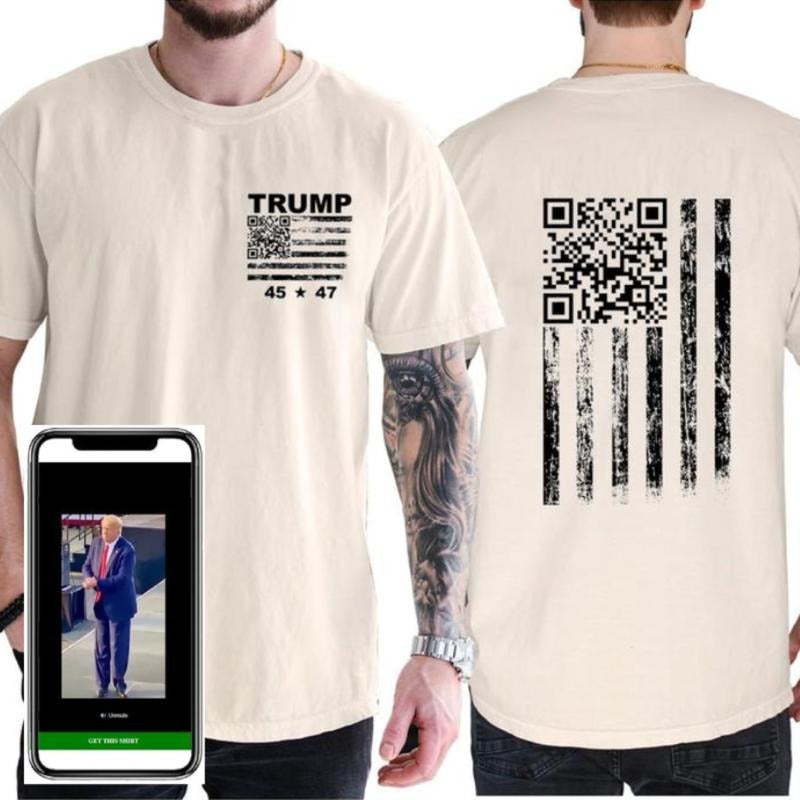 YMCA Troll 45 - 47 Flag QR Shirt, Trump QR Shirt, Funny Tee, Funny Flag, Unisex Cotton Menswear, Fashion Men's Top for Daily Wear