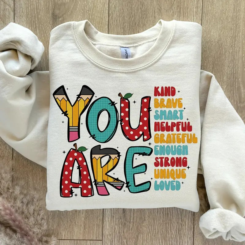 You Are Kind Shirt, Back to School, Teacher Appreciation, Retro Teacher School Doodles Sweat, Hoodie