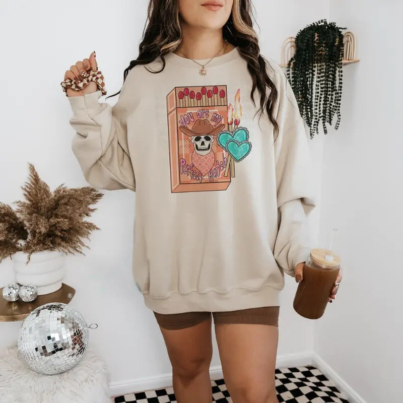 You Are My Perfect Match sweawtshirt, Retro Valentine crewneck shirt for women, western outfits women, western clothing stuff for women, country girl clothes hoodies