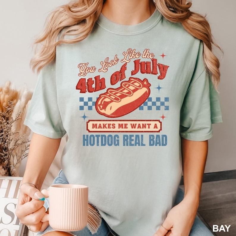 You Look Like the 4th of July Shirt, 4th of July Retro America Hot Dog Shirt, Hot Dog Shirt, Funny 4th July, Hot Dog Lover, 161479