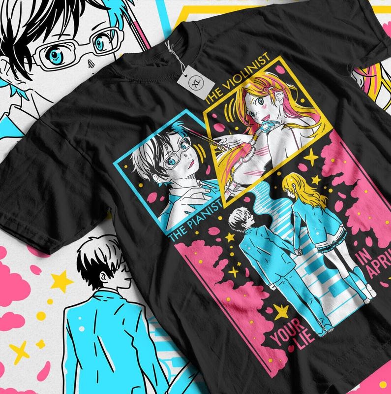 Your Lie In April T-Shirt S-4XL Kaori Kousei Anime kaori miyazono Music Shirt Tshirt S-4XL