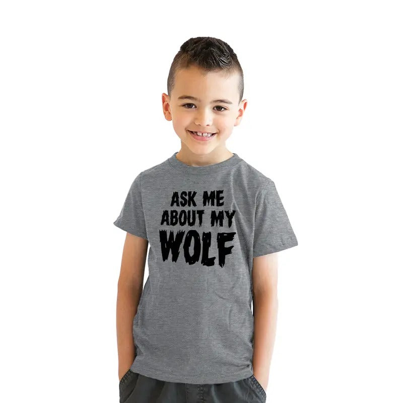 Youth Ask Me Why I Like Full Moons Awesome Werewolf T shirt Costume for Kids Funny T Shirts Funny Flip Short Sleeve Novelty Tees for Kids Light Grey