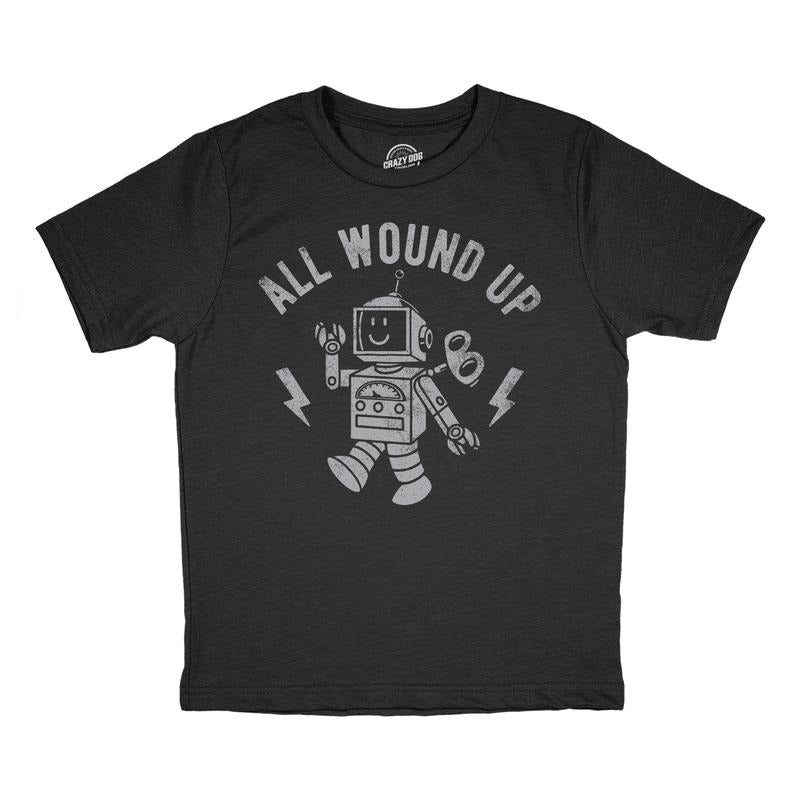 Youth Funny T Shirts All Wound Up Sarcastic Toy Graphic Novelty Tee For Kids Funny T Shirts Funny Sarcastic Short Sleeve Novelty Tees for Kids Black -
