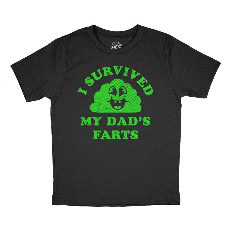 Youth Funny T Shirts I Survived My Dads Farts Sarcastic Novelty Tee For Kids Funny T Shirts Sarcastic Tops for Kids Funny Funny Adult Humor Short Sleeve Novelty Tees for Kids Black -