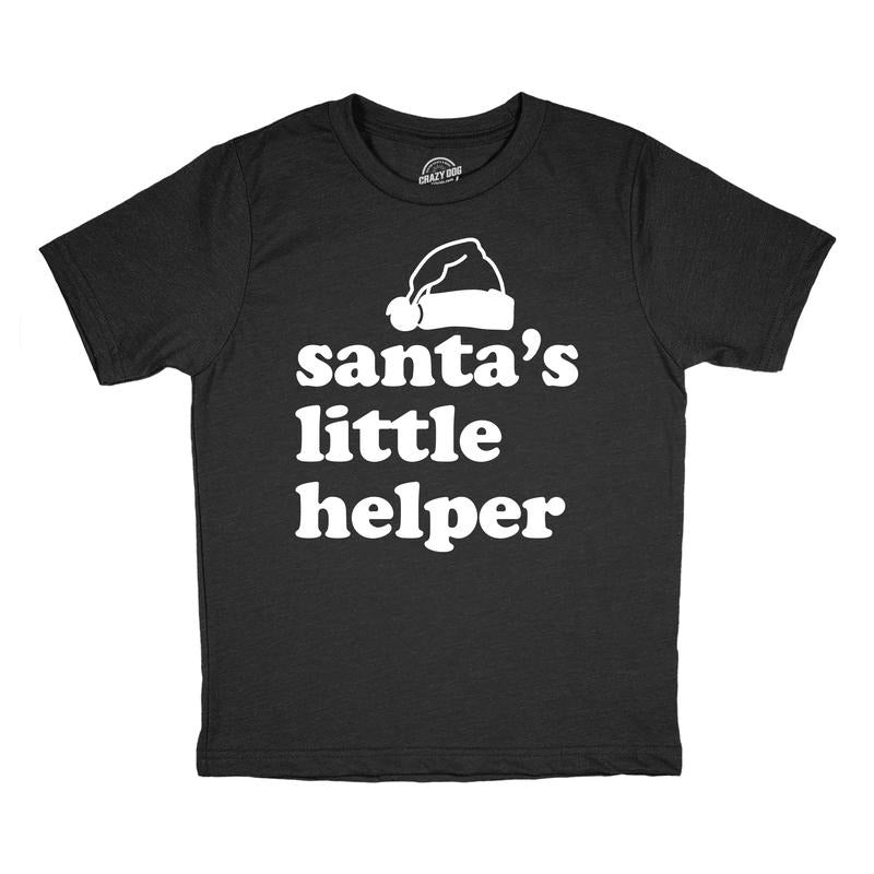 Youth Funny T Shirts Santas Little Helper Funny Christmas Graphic Novelty Tee For Kids Funny T Shirts Christmas Tops for Kids Funny Sarcastic Short Sleeve Novelty Tees for Kids Black -