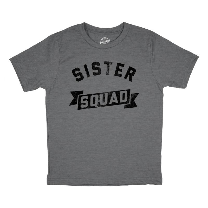 Youth Funny T Shirts Sister Squad Family Graphic Tee For Kids Funny T Shirts Funny Sarcastic Short Sleeve Novelty Tees for Kids Dark Grey