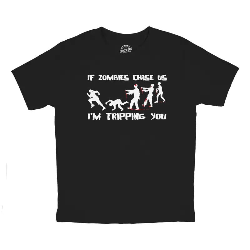 Youth If Zombies Chase Us I'm Tripping You Funny Halloween T Shirt for Kids Funny T Shirts Halloween Tops for Kid Funny Zombie Short Black