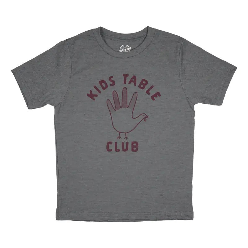 Youth Kids Table Club T Shirt Funny Thanksgiving Dinner Turkey Hand Tee Funny T Shirts Thanksgiving Tops for Kids Funny Food Short Sleeve Novelty Tees for Kids Dark Grey