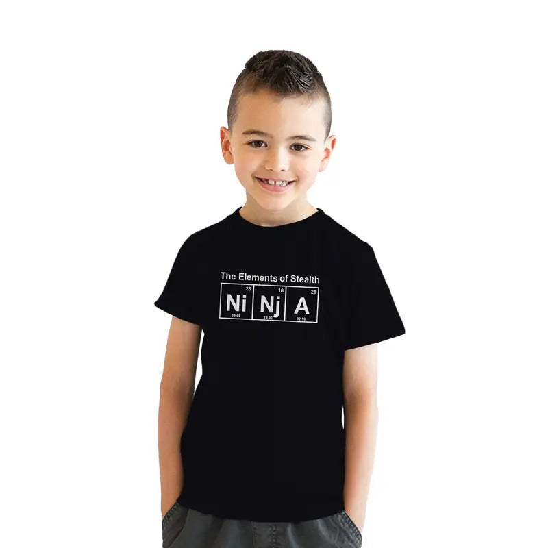 Youth Ninja Element of Stealth T shirt Funny Cool Graphic for Kids Nerdy Tee Funny T Shirts Science Tops for Kid Funny Ninja Short Black