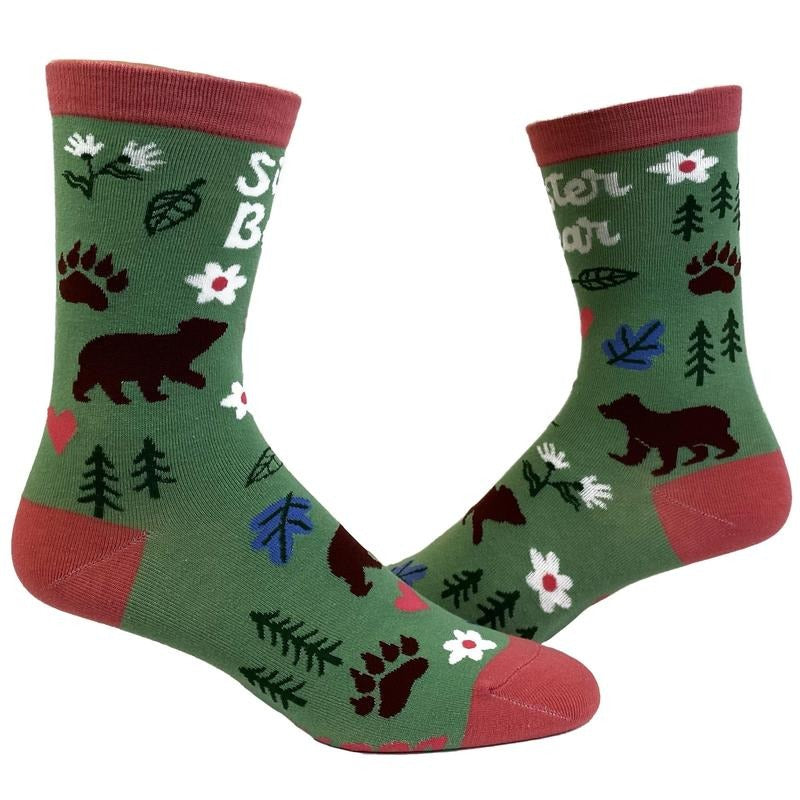 Youth Sister Bear Sock Funny Cute Siblings Brother Family Graphic Footwear Funny Graphic Socks Comfortable Fitted Spandex Cotton