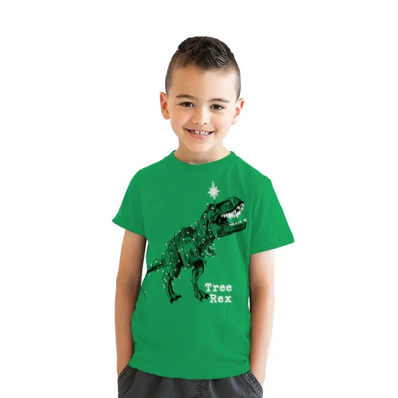 Youth Tree Rex T Shirt Funny Christmas T-Rex Dinosaur Tee For Kids Funny T Shirts Christmas Tops for Kids Funny Dinosaur Short Sleeve Novelty Tees for Kids Green
