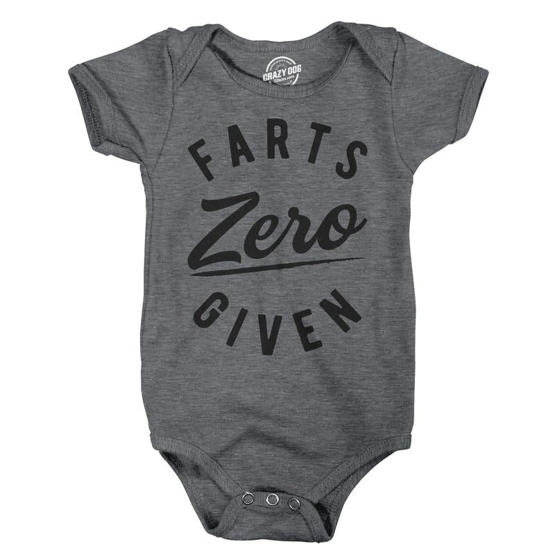 Zero Farts Given Baby Bodysuit Funny Sarcastic Farting Graphic Novelty Jumper For Infants Funny Baby Onesies Funny Adult Humor Onesie for Baby Funny Sarcastic Onesie Novelty Onesie Dark Grey