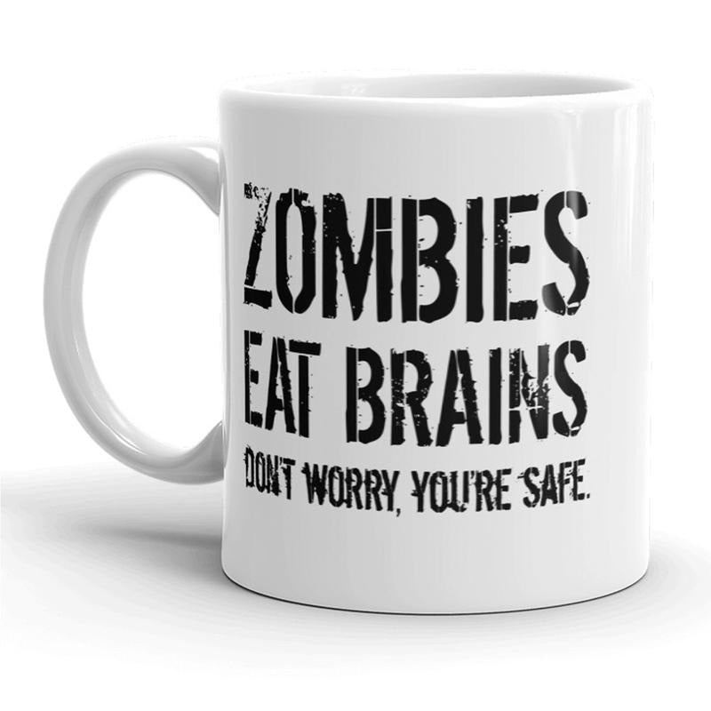 Zombies Eat Brains Mug Funny Halloween Coffee Cup - 11oz Funny Coffee Mugs Ceramic Printed Drinkware Cup