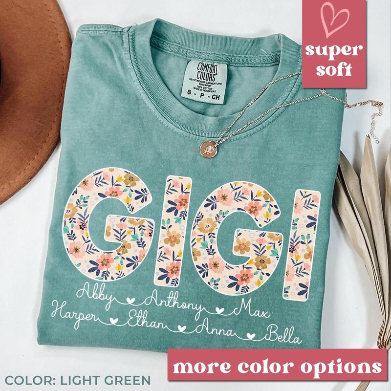 comfort color custom Personalized Gigi Shirt with Grandkids Names,Floral GigiT-Shirt,Mimi Gifts,Mother's Day Shirt,Custom Kids Names Grandma Shirt,Mimi Tee F7k