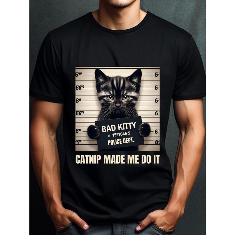 comfortable and light short-sleeved pattern t-shirt, suitable for summer casual wear-neutral style, t-shirt-cotton, comfortable and light short-sleeved pattern t-shirt, suitable for summer casual wear-neutral style, bad cat, catnip ma made in usa