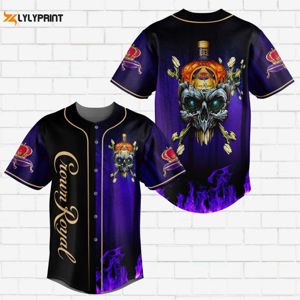 Crown Royal Flowery Skull Flame All Over Print 3D Unisex Baseball Jersey Purple - lylyprint.com