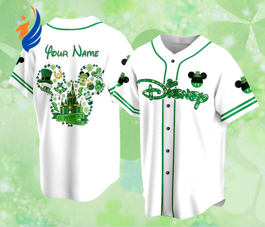 Custom Saint Patrick s Day Disneyland Baseball Jersey - Personalized Mickey St Patrick Family Vacation Trip Shirt for Baseball Lovers - Bafud