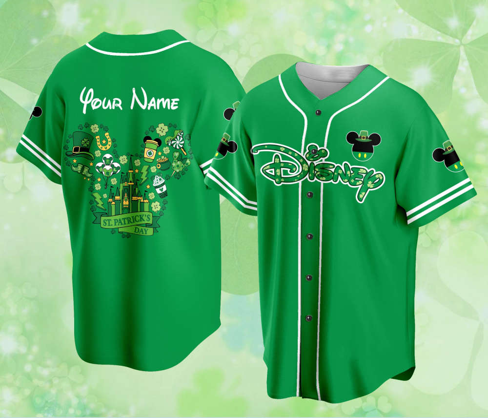 Custom Saint Patrick s Day Disneyland Baseball Jersey - Personalized Mickey St Patrick Family Vacation Trip Shirt for Baseball Lovers - Bafud