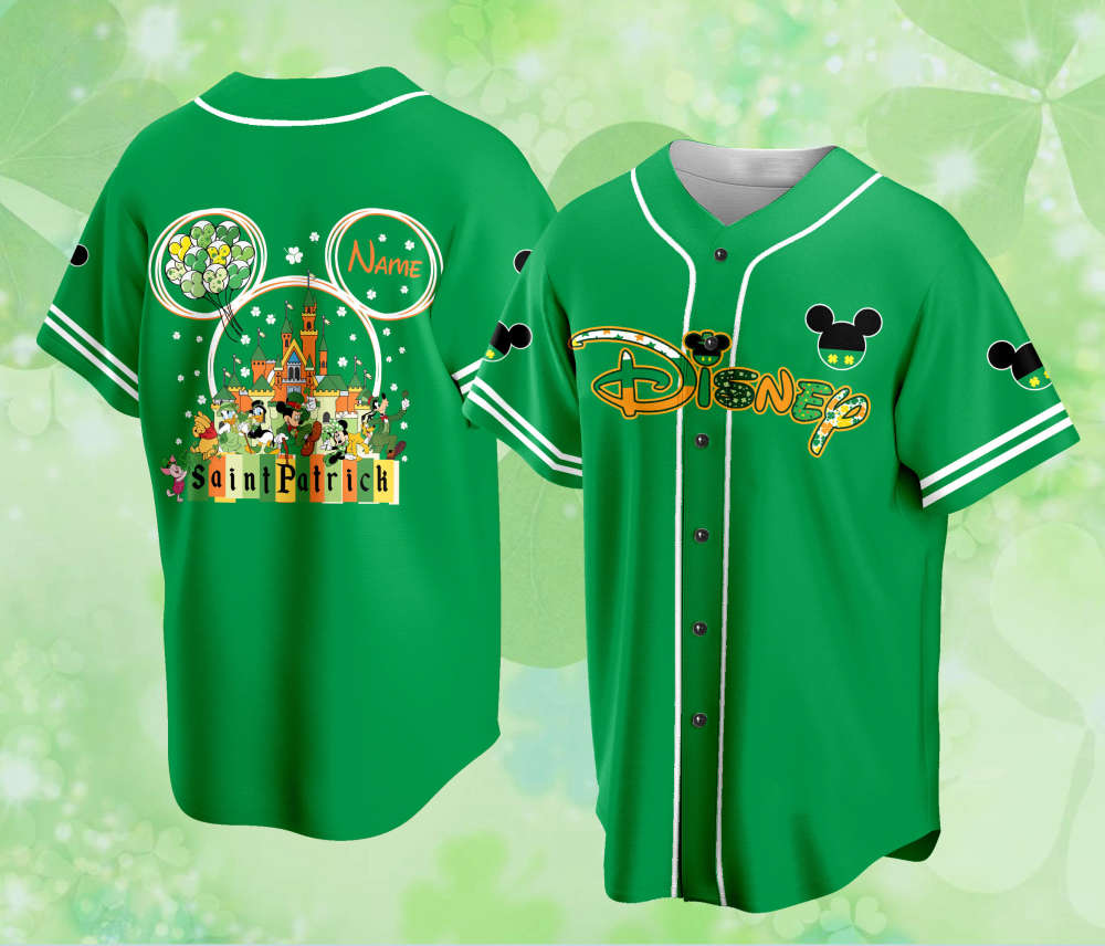 Personalized Mickey St Patrick s Disneyland Baseball Jersey - Perfect for Saint Patrick s Day Family Vacation! - Bafud