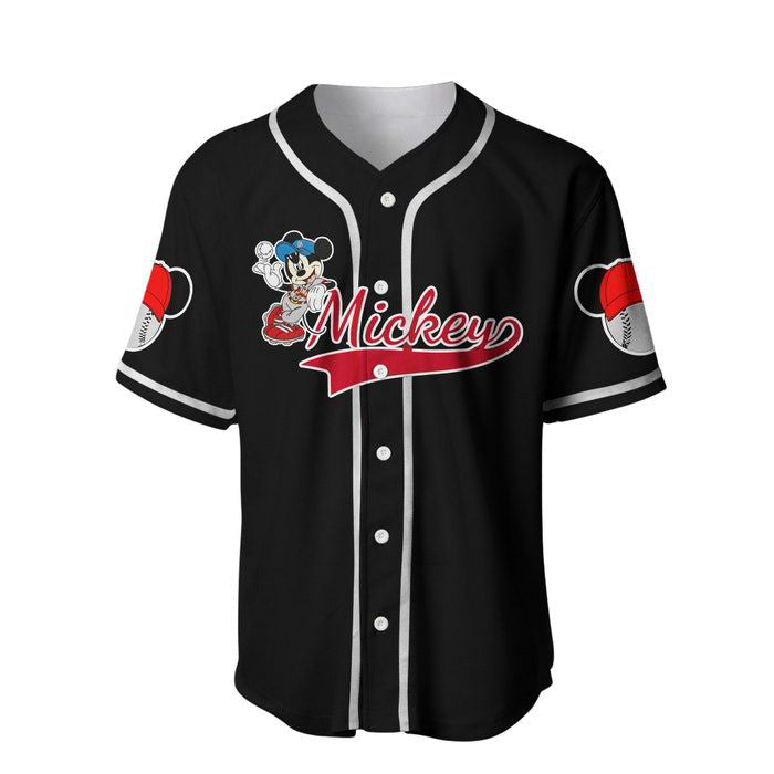 Mickey Mouse Red Black Baseball Jersey: Custom Disney Cartoons Gift for Men - Casual Cute & Unique Outfit for Dad - Bafud