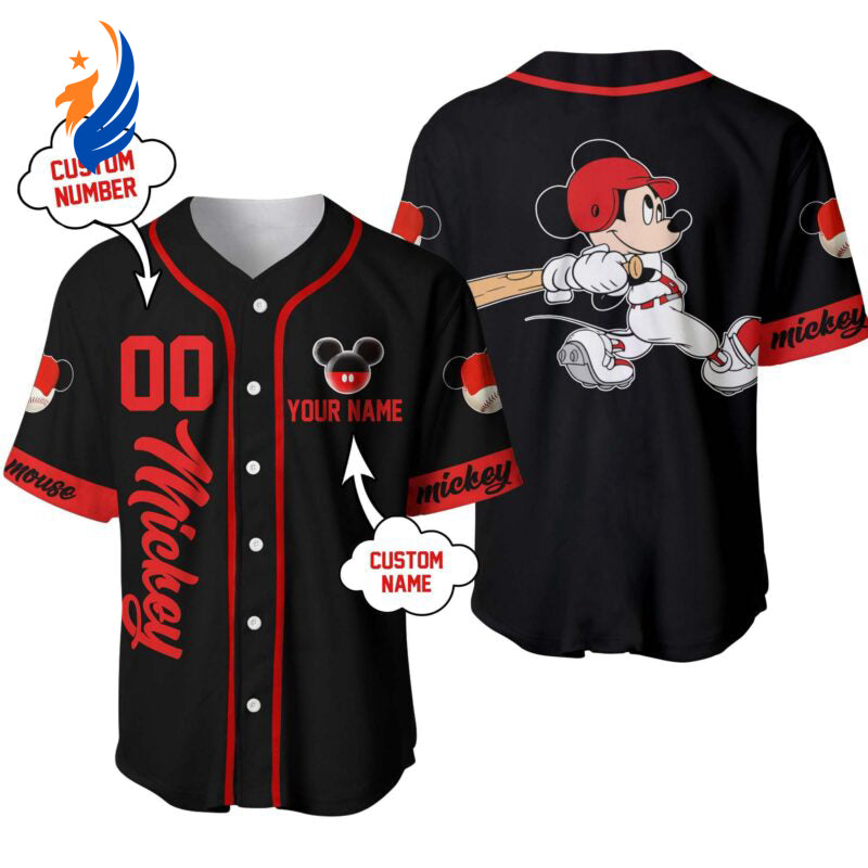 Get Your Personalized Mickey Mouse Red Black Disney Custom Baseball Jersey Now! - Bafud
