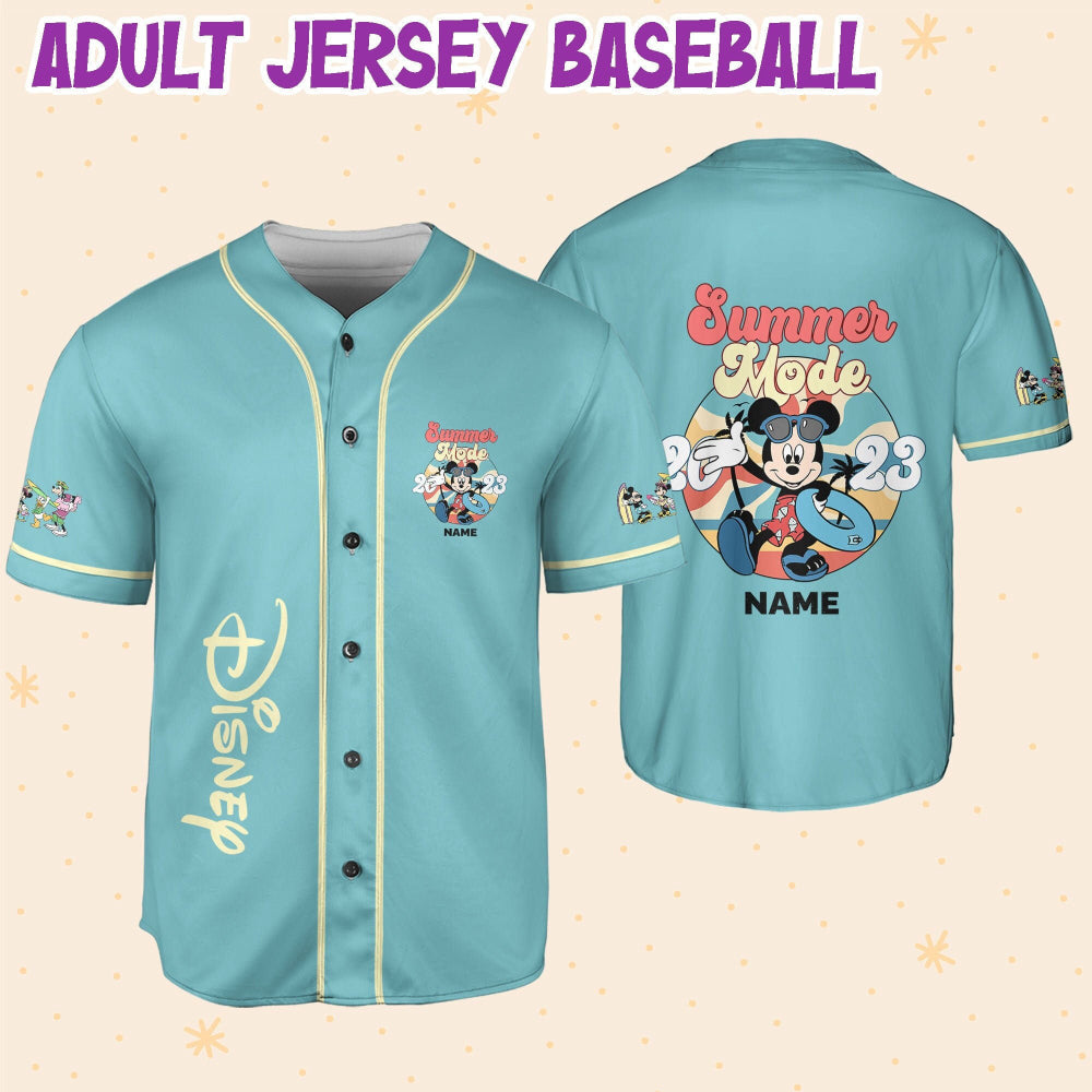 Stay Cool in Style: Personalized Disney Mickey Summer Mode Baseball Jersey - Bafud