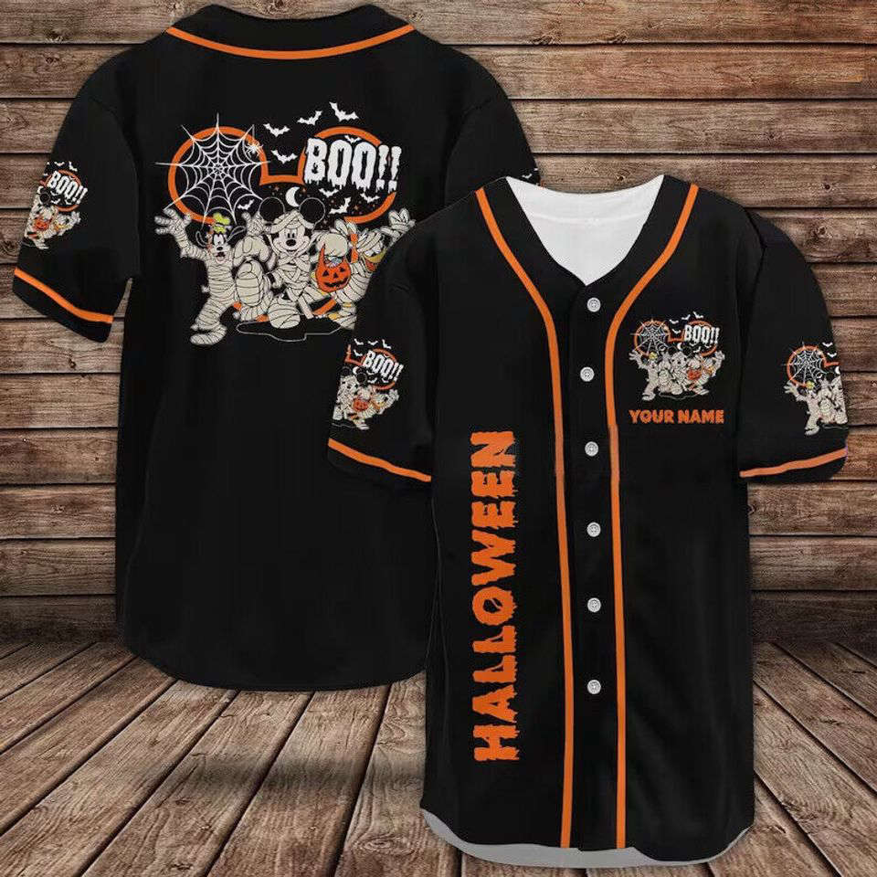 Spooktacular Mickey And Friends Halloween Costume Baseball Jersey Shirt - Personalized Fun! - Bafud