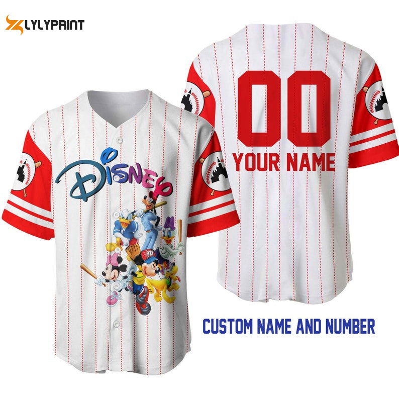 Personalized Mickey Mouse & Friends Disney All Over Print Pinstripe Baseball Jersey - lylyprint.com