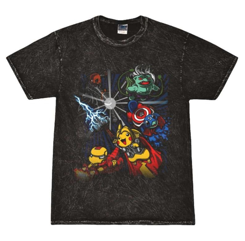 pokemon Funny T-shirt, Avengermon T-Shirt - The Shirt List, Pokemon PICACHU & Gang Graphic Black T-shirt, anime, Womenswear Top
