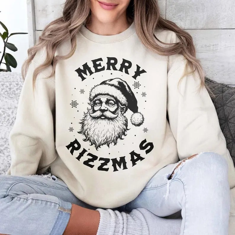 Merry Rizzmas sweatshirt/hoodie/tshirt, Funny Christmas Shirt, Retro Santa Sweatshirt, Rizzler Santa Claus Shirt, Rizz Em Shirt, Rizzler T-Shirt