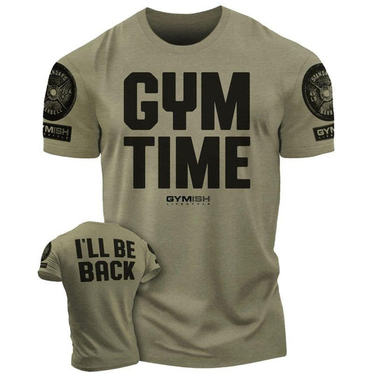 019. GYM TIME - I'll BE BACK Funny Motivational Workout Gym T-Shirt for Men