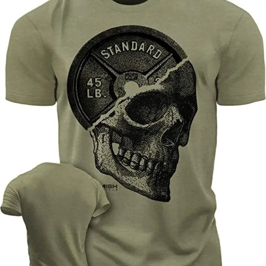 051. SkullPlate Funny Motivational Workout Gym T-Shirt for Menstyle{n002}2